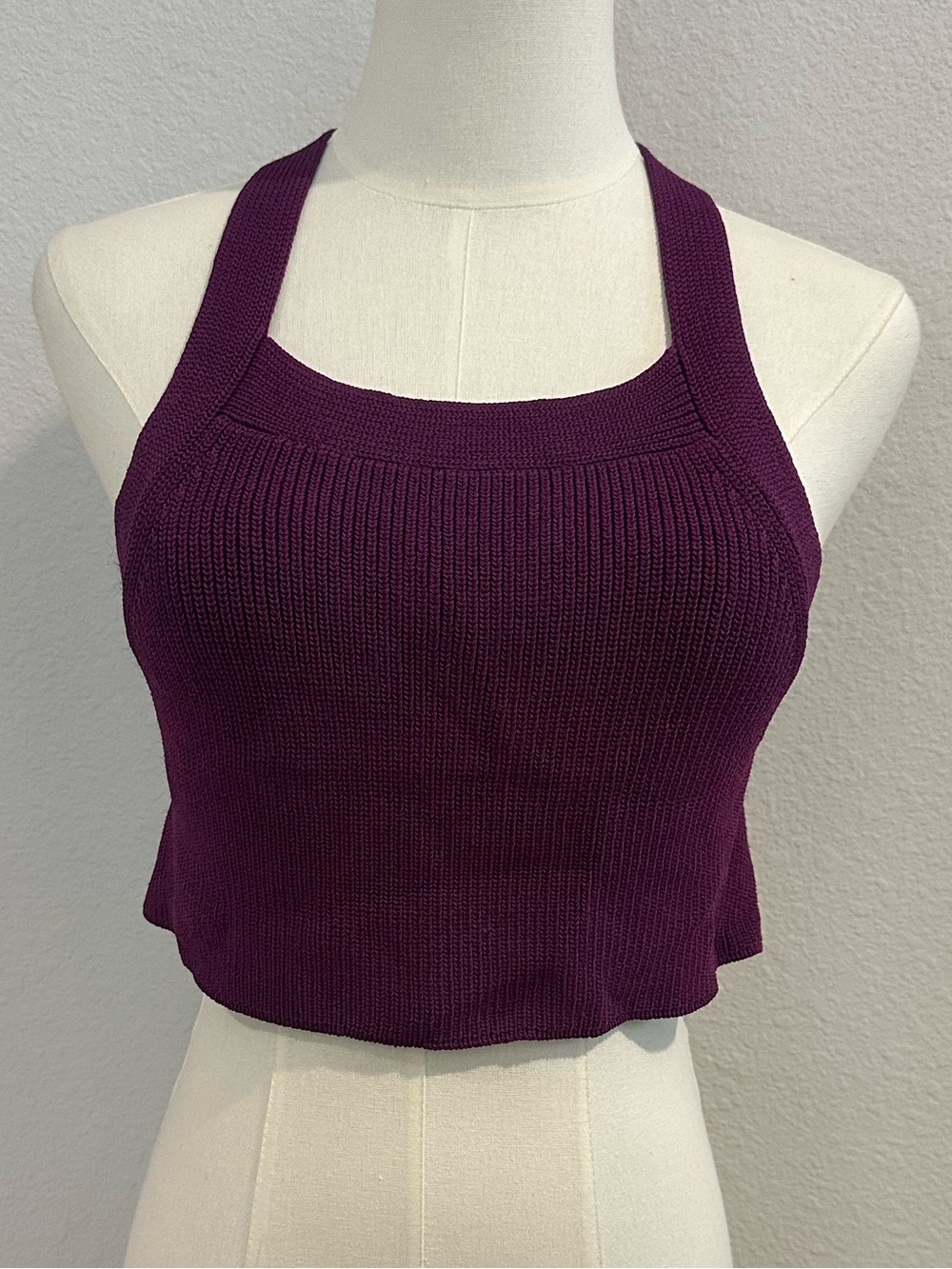 Wilfred Aritzia Cayenne Knit Halter Crop Top Plum Purple XS Open Back